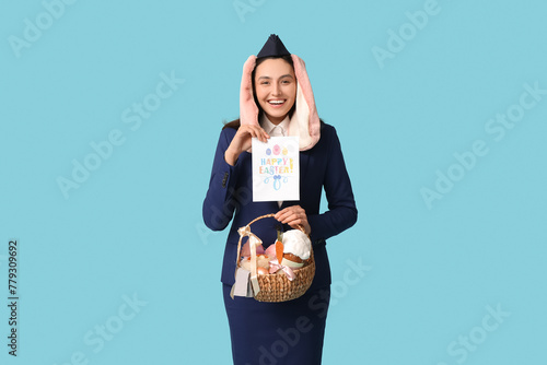 Happy stewardess in bunny e...