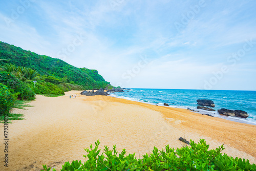 Summer quiet beach at Yanzi Cave, Qinwan, Wanning Mountain, Hainan, China photo