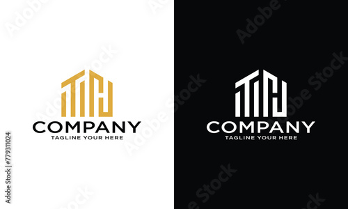 letter TH with house logo icon design vector design on a black and white background.Print