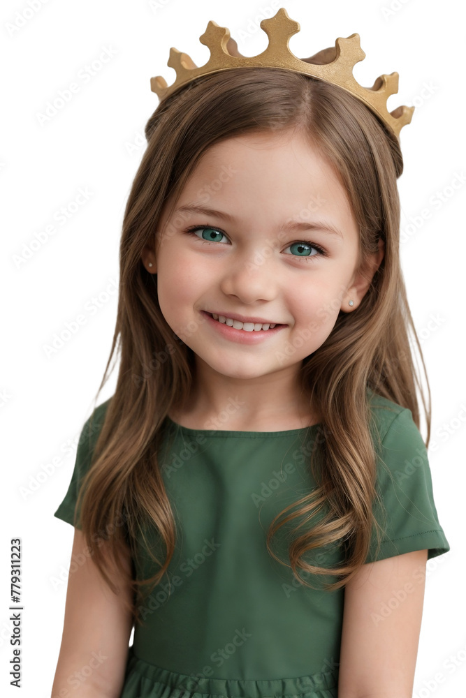 Caucasian blonde little girl in a green dress and a crown posing on transparent background. Little princess concept. isolated, transparent background, no background. PNG. Caucasian blonde little girl in a green dress and a crown posing on transparent background. Little princess concept. isolated, transparent background, no background. PNG.