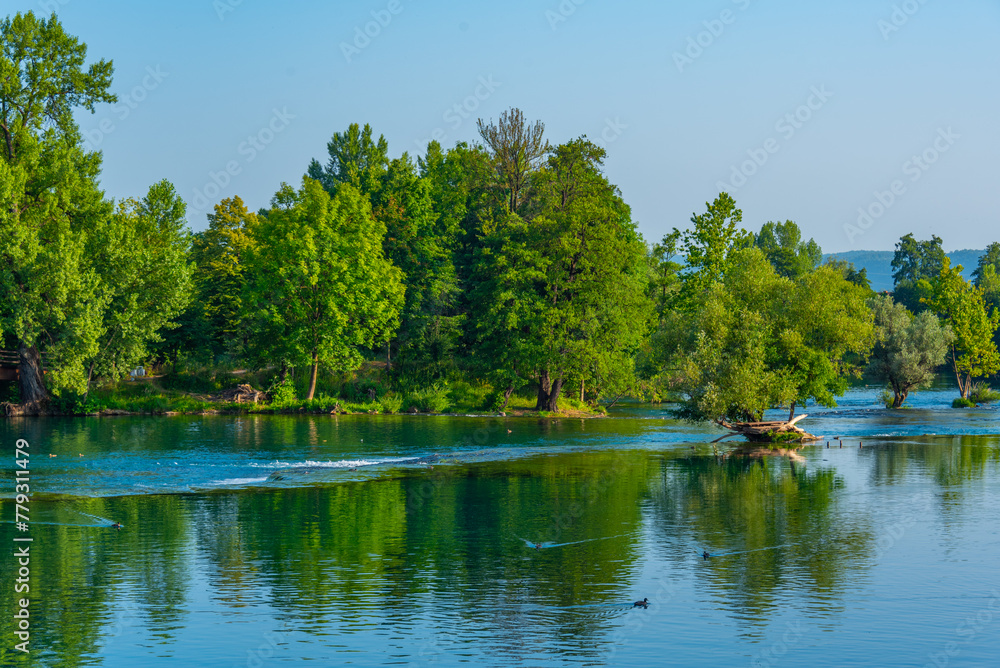 Fototapeta premium Riverside of Una in Bosnian town Bihac