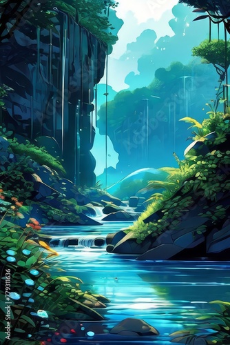 a green nature river waterfall jungle paradise