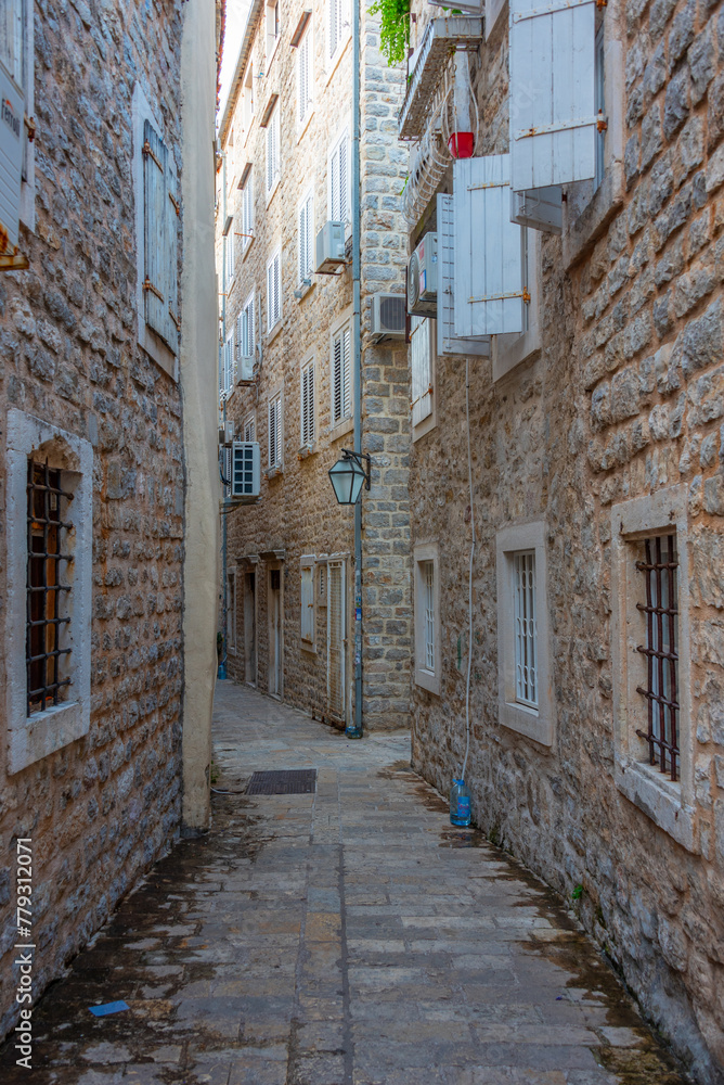 Narrow street in the old town of Budva, Montenegro
