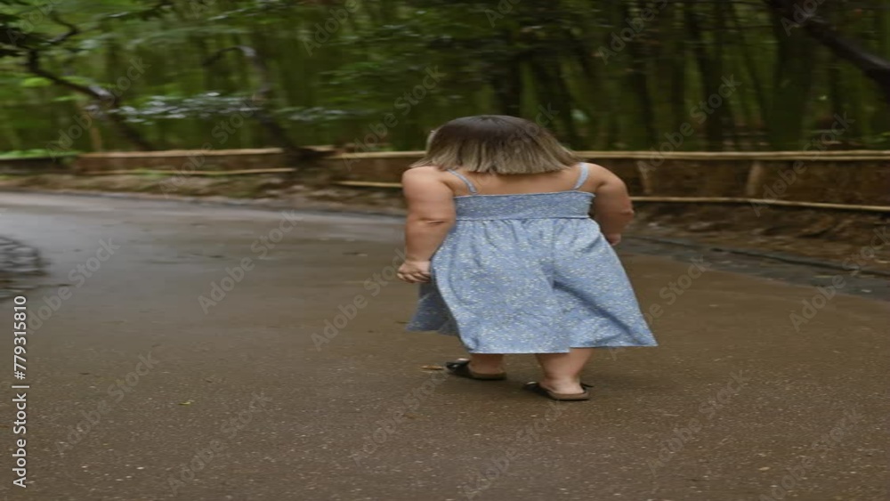 Beautiful hispanic woman in glasses casually walking away, taking a side look at the lush green surroundings of kyoto's serene bamboo forest. Beautiful hispanic woman in glasses casually walking away, taking a side look at the lush green surroundings of kyoto's serene bamboo forest.