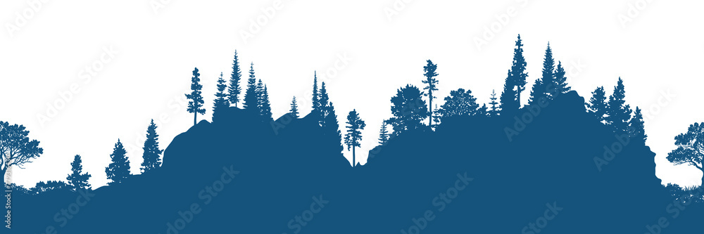 Fototapeta premium Silhouette of a forest, seamless border, isolated on white background