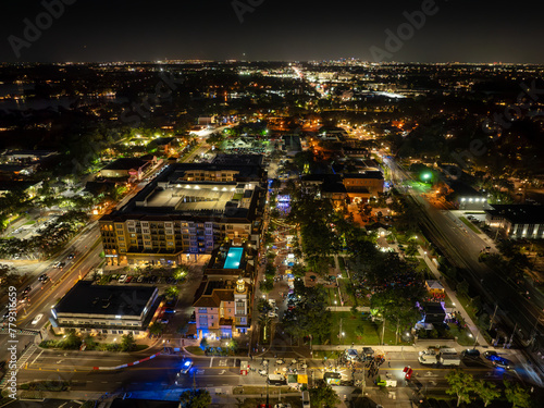 Aerial photograph of downtown Maitland, Florida, USA. April 5, 2024. Jazz and Blues Festival. 