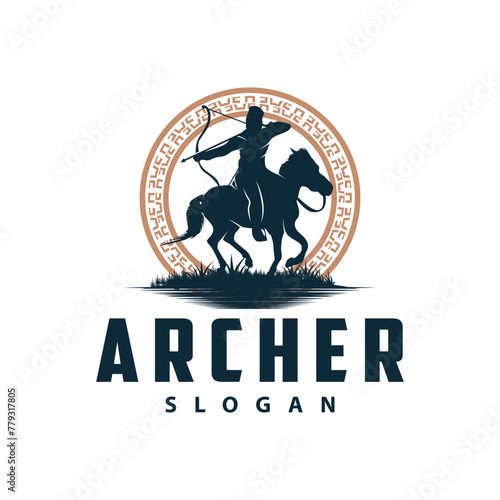 Archer logo vector silhouette warrior archery simple design bow and arrow template illustration