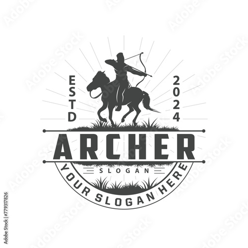 Archer logo vector silhouette warrior archery simple design bow and arrow template illustration