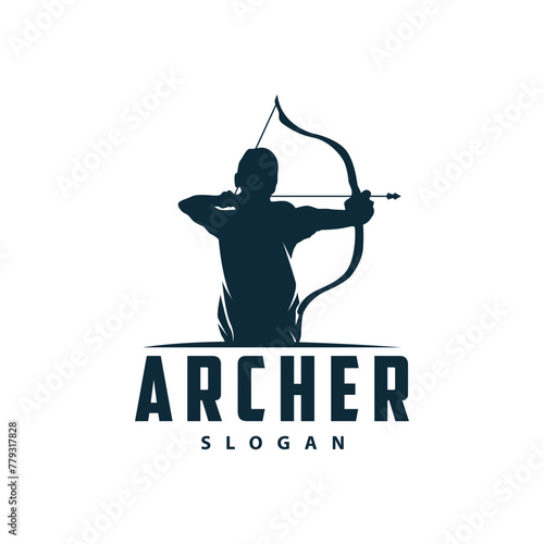 Archer logo vector silhouette warrior archery simple design bow and arrow template illustration