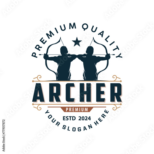 Archer logo vector silhouette warrior archery simple design bow and arrow template illustration