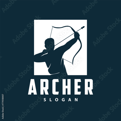 Archer logo vector silhouette warrior archery simple design bow and arrow template illustration