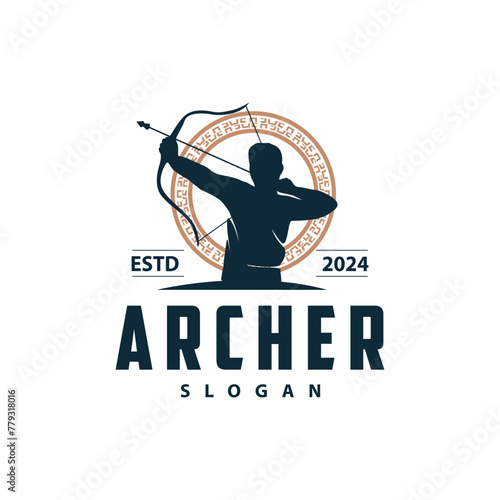 Archer logo vector silhouette warrior archery simple design bow and arrow template illustration