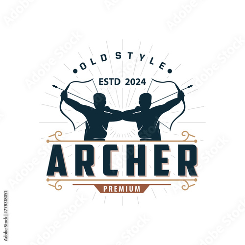 Archer logo vector silhouette warrior archery simple design bow and arrow template illustration