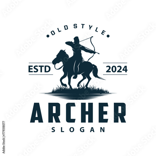 Archer logo vector silhouette warrior archery simple design bow and arrow template illustration