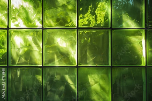 abstract green glass block pattern sunlight reflection urban texture