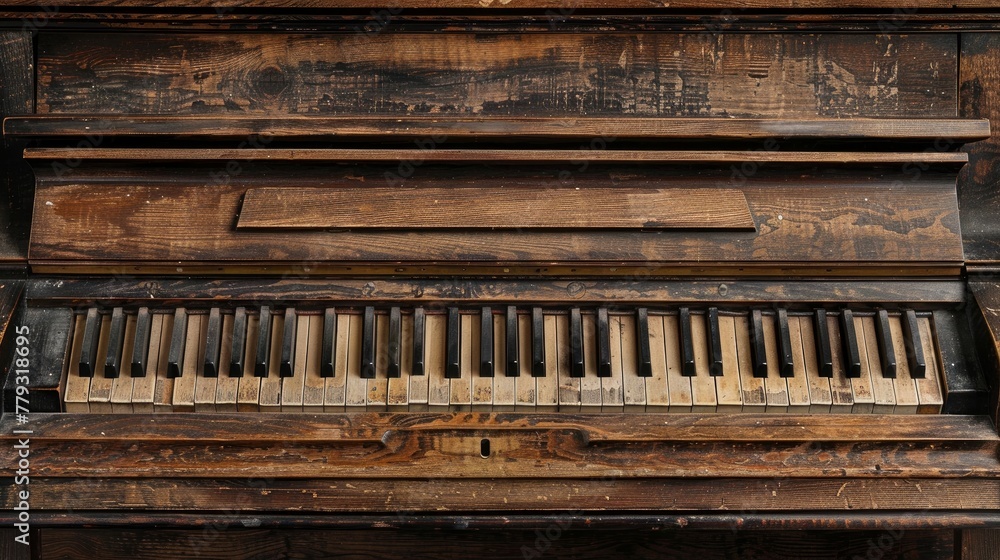 Old wooden piano seen from the front