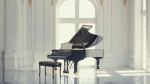 A stunning grand piano against a clean white canvas. photo