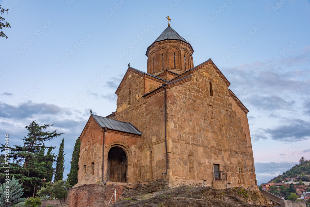 Sunset view of Metekhi Virgin Mary Assumption Church in Tbilisi, Georgia