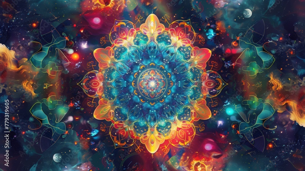 A vibrant and intricate pattern, filled with rich colors like deep blues, oranges, greens, purples, reds, yellows, and pinks, set against an abstract background A vibrant and intricate pattern, filled with rich colors like deep blues, oranges, greens, purples, reds, yellows, and pinks, set against an abstract background