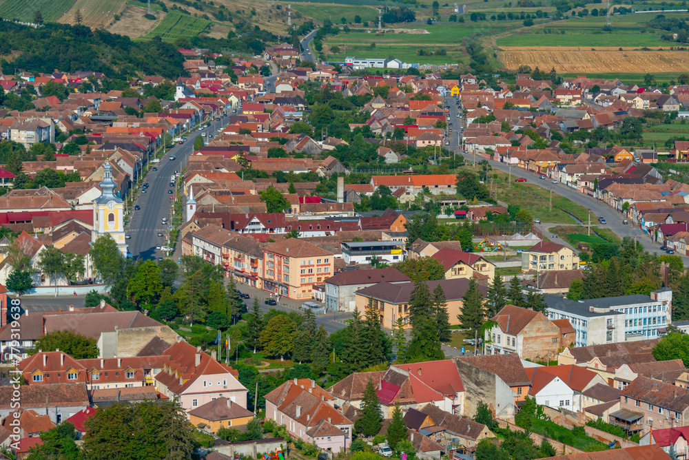 Panorama view of Romanian town Rupea