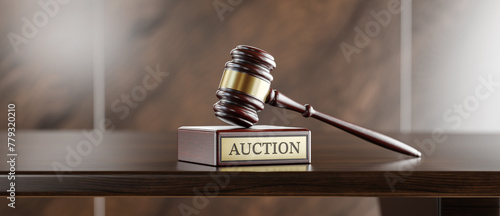 Auction: wooden Gavel Hammer and Stand with text word
