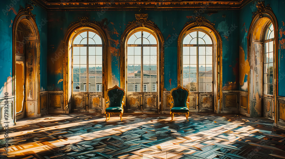 Obraz premium Grand Palace Interior with Luxurious Architecture, Artistic Design, and Royal Elegance, Perfect for Historic Tourism