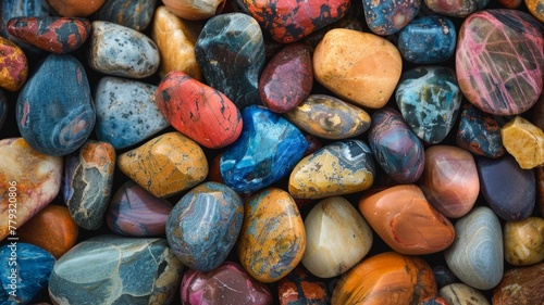 Colorful pattern of mixed gemstones - Close-up of various multicolored polished gemstones providing a texture full of rich colors and patterns