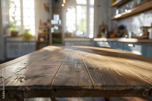 Kitchen background with wood table top 