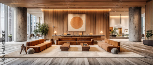 Luxurious Hotel Lobby Design, Modern Furniture and Stylish Decor, Elegant and Comfortable Interior Space