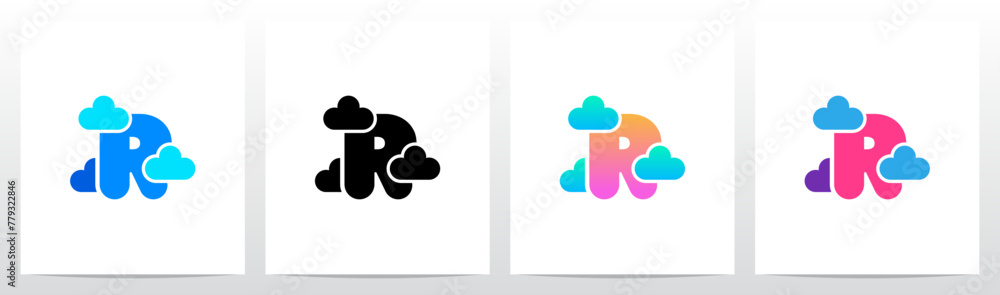 Letter Between Clouds Initial Logo Design R Letter Between Clouds Initial Logo Design R