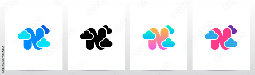 Letter Between Clouds Initial Logo Design N Letter Between Clouds Initial Logo Design N