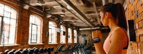 Woman lifting dumbbells in a gym, representing strength training and personal fitness.
 photo
