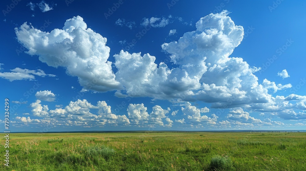 Cumulus cloud formations, brilliant blue sky, detailed and vibrant, expansive horizon, AI Generative Cumulus cloud formations, brilliant blue sky, detailed and vibrant, expansive horizon, AI Generative