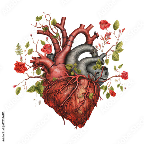 An correct human heart where a great, Isolated on transparent PNG background, Generative ai