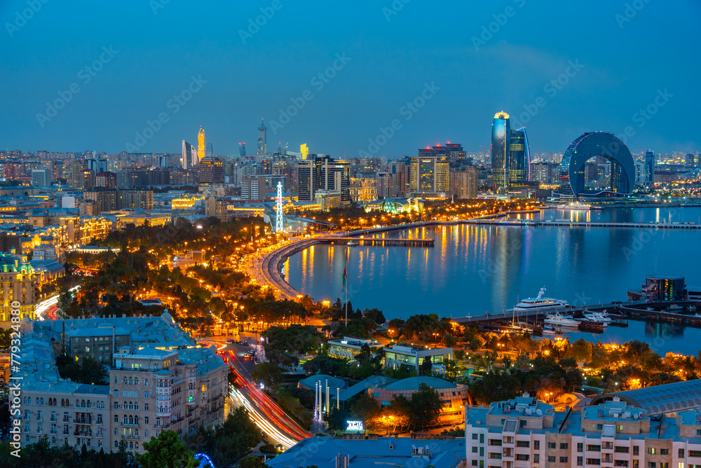 Fototapeta premium Sunset view of cityscape of Baku in Azerbaijan