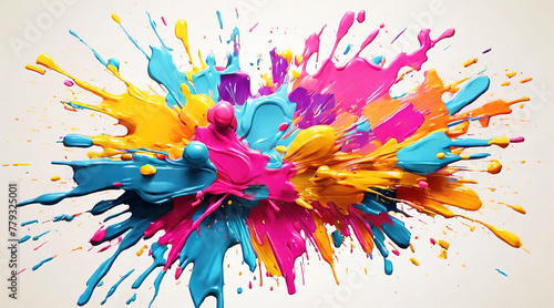 Colorful vibrant paint splashes 3d texture on white background