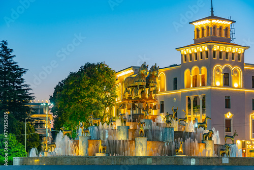 Night view of Colchis Fountain in Kutaisi, Georgia photo