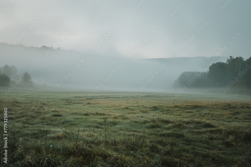 Foggy field at dawn