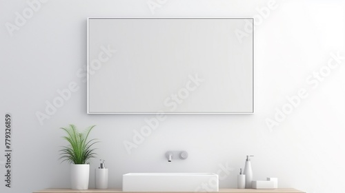 Simple bathroom mirror isolated on white backgroundrealistic, business, seriously, mood and tone © kamon