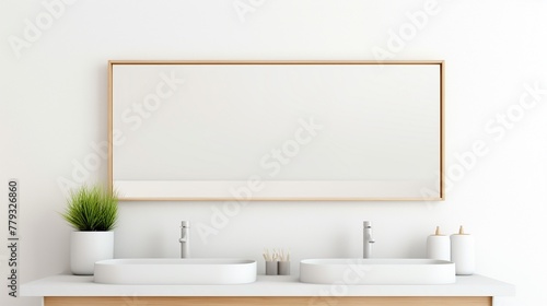 Simple bathroom mirror isolated on white backgroundrealistic  business  seriously  mood and tone