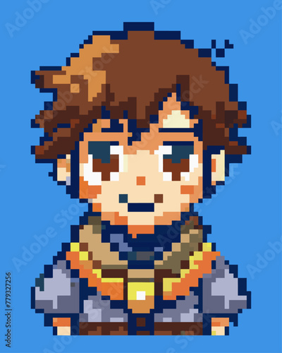Pixel Art Protagonist: Retro Gaming Icon Illustration in Isolated Background
