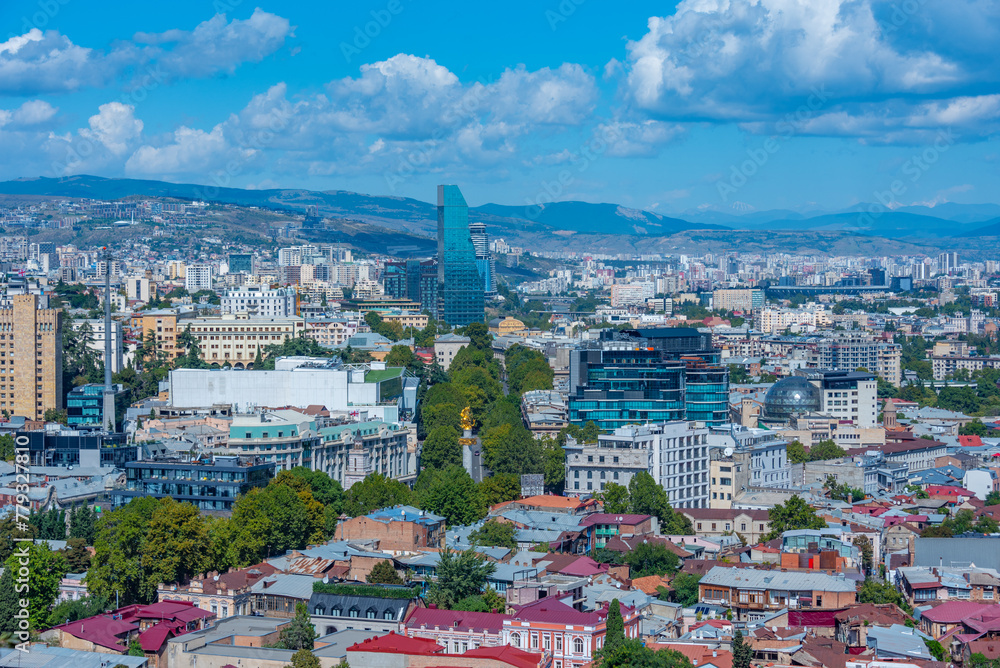 Fototapeta premium Panorama view of commercial center of Tbilisi, Georgia
