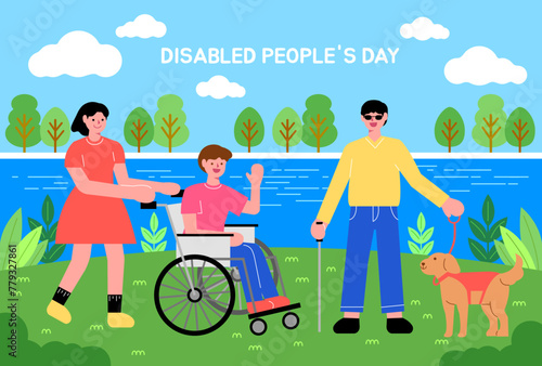 Day of the Disabled, Disabled, Wheelchair, Blind, Nature, Vector, Man, Woman, Tree