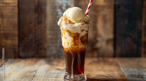 A vintage-style photograph of a root beer float © Cloudspit