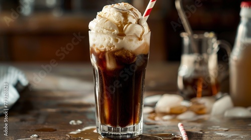 A vintage-style photograph of a root beer float © Cloudspit