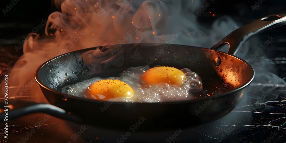 Sizzling Eggs in a Hot Frying Pan, Culinary Delight Sizzling Eggs in a Hot Frying Pan, Culinary Delight