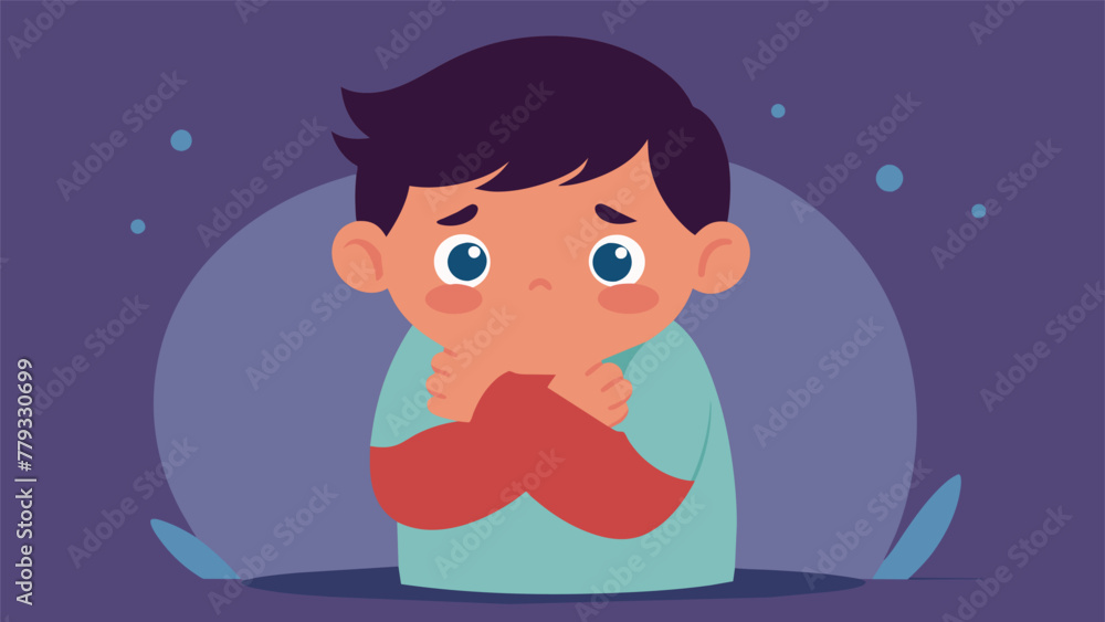 Naklejka premium A child hiding their true emotions and putting on a brave face not wanting to burden their parents with their feelings during a difficult time.