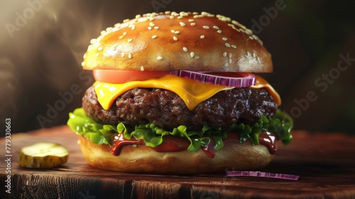 Juicy cheeseburger dripping with melted American cheese