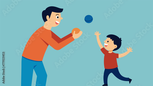 A father and son playing a game of catch the ball being tossed back and forth representing their backandforth banter and playful relationship.