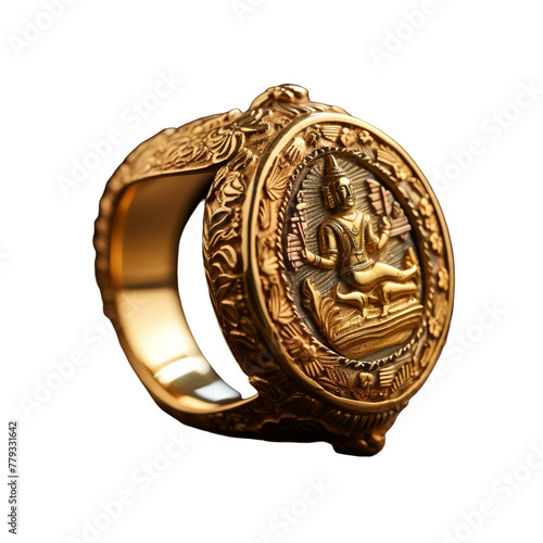 illustration of god khatu shyam Gold ring, Isolated on transparent PNG background, Generative ai photo